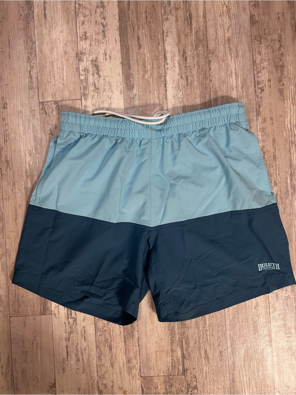Duluth Trading Co Light And Dark Blue Mesh-Lined Swim Shorts